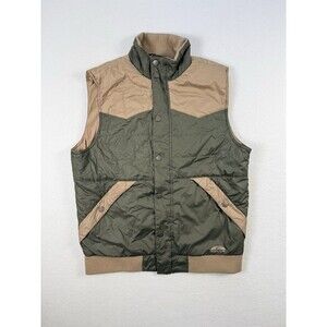 GoLite Men’s Puffer Vest Green Tan Outdoor Hiking Zip Snap Size M